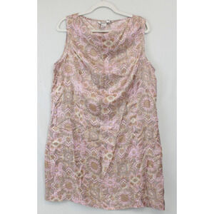 Winter Silks Shift Dress Pink Cowl Neck Women L Lightweight Floral Sleeveless